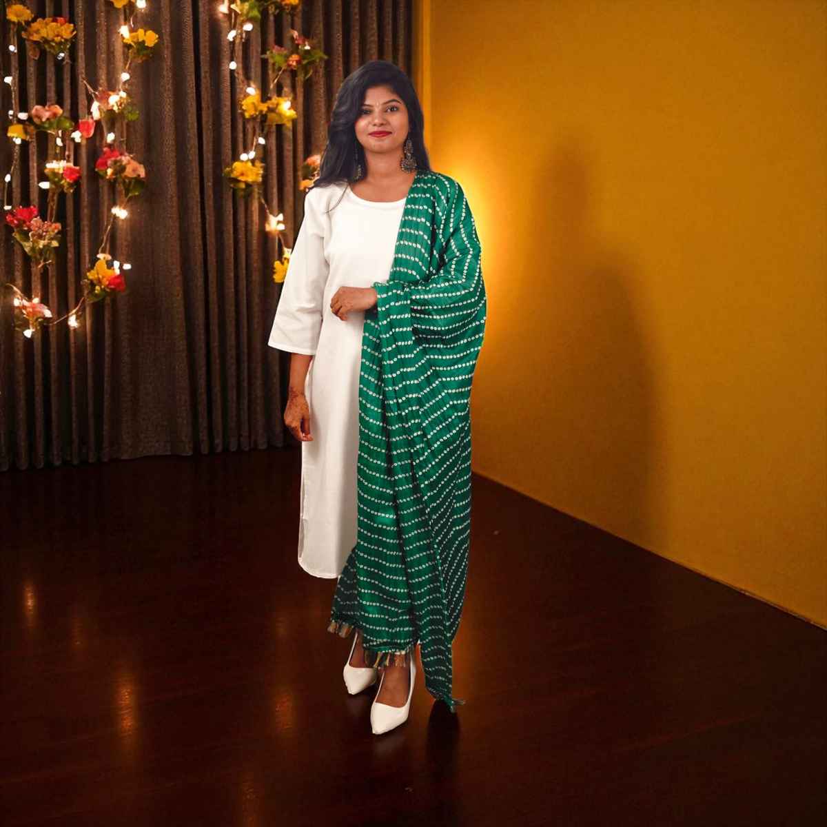 Dark Green Lehariya Dupatta | House of Festivals