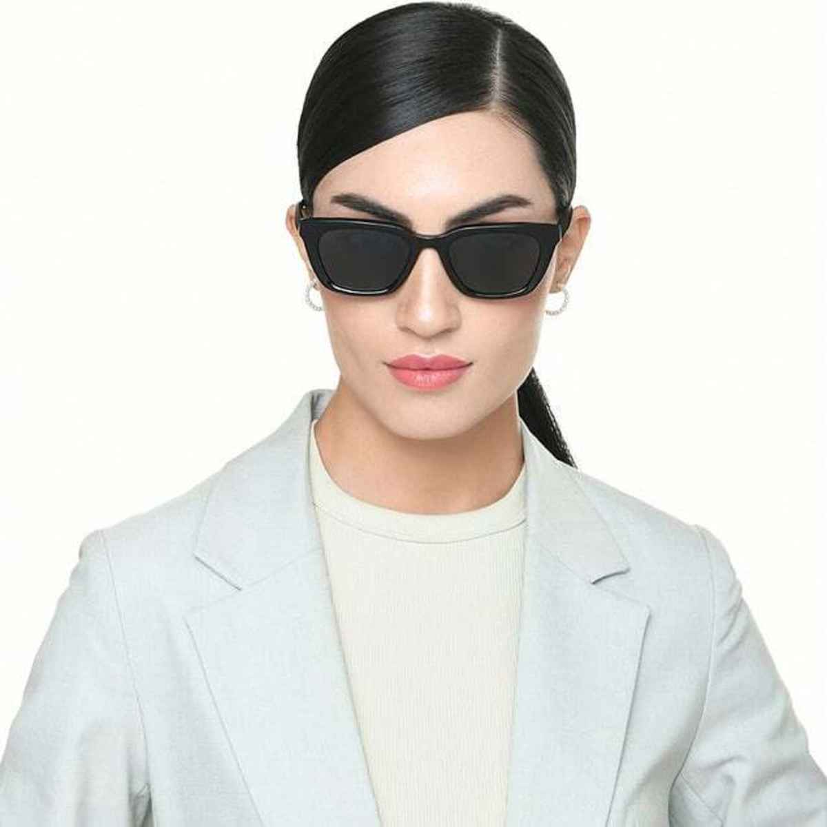 John Jacobs By Lenskart Unisex Solid Acetate Sunglasses | Black - Extra Wide