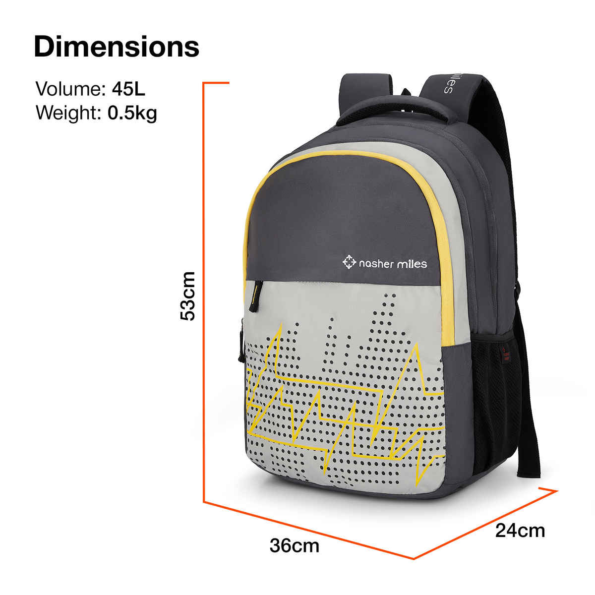 Nasher Miles Pulse Backpack- Unisex- 3 Compartment Casual College Bag- Grey- 45L