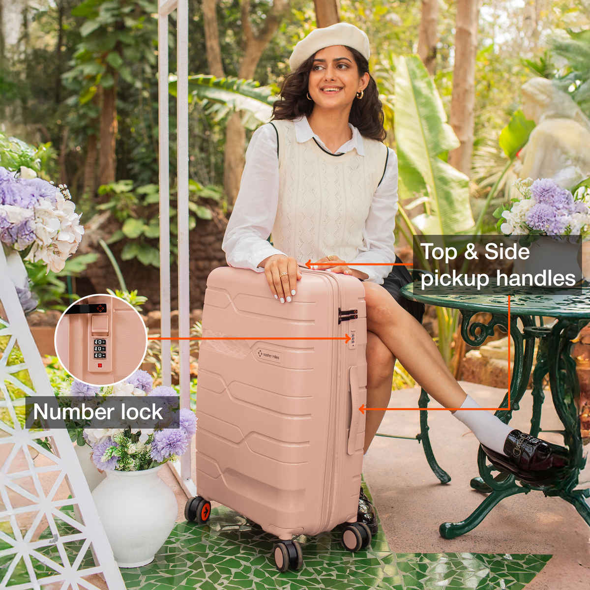 Nasher Miles Paris Check-In Hard Sided Polypropylene 24 Inch|65 cm Trolley Bag - Peach