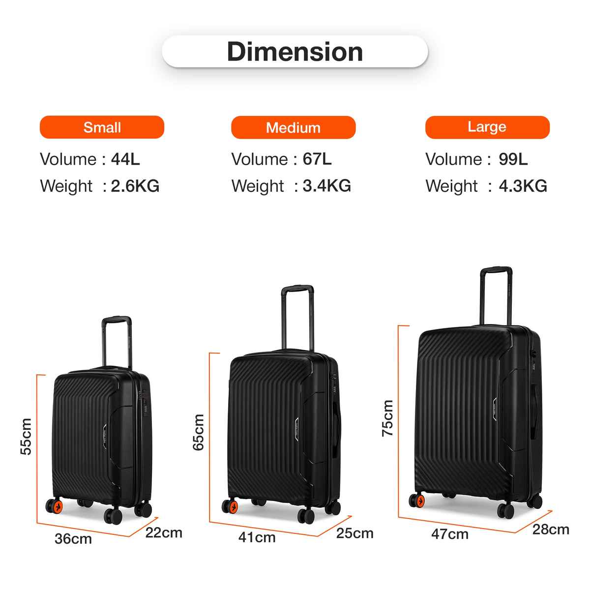 Nasher Miles Coorg Check-In Hard Side Polypropylene - 65 and 75 cm Trolley Bag- Black