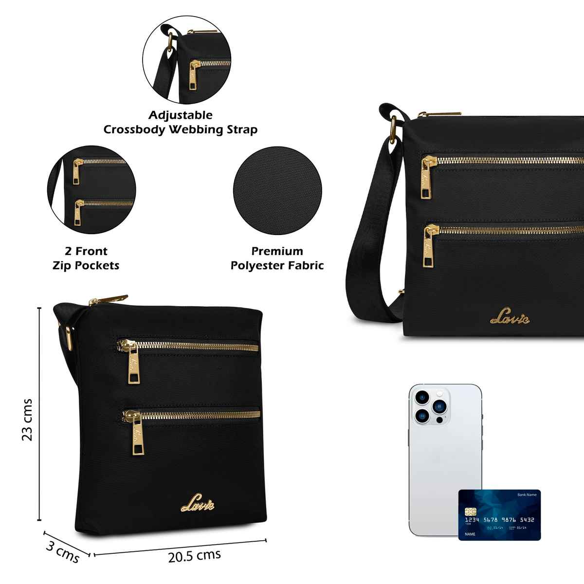 Lavie Women's Miko Top Zip Cross Body Sling Bag | Ladies Purse Handbag | Black