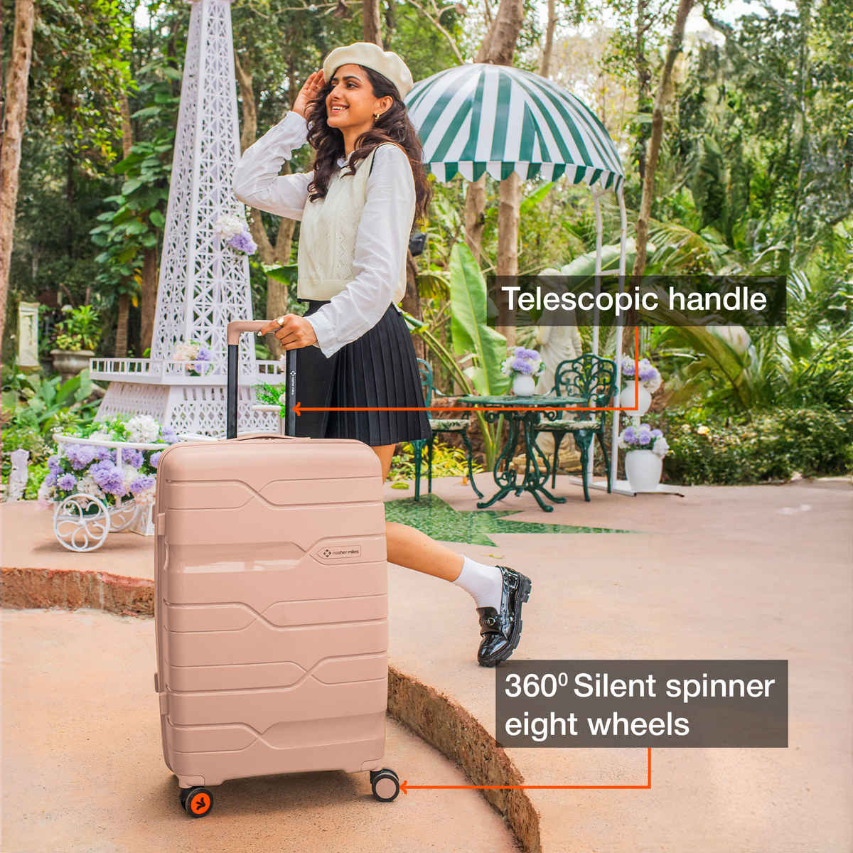 Nasher Miles Paris Check-In Hard Sided Polypropylene 24 Inch|65 cm Trolley Bag - Peach