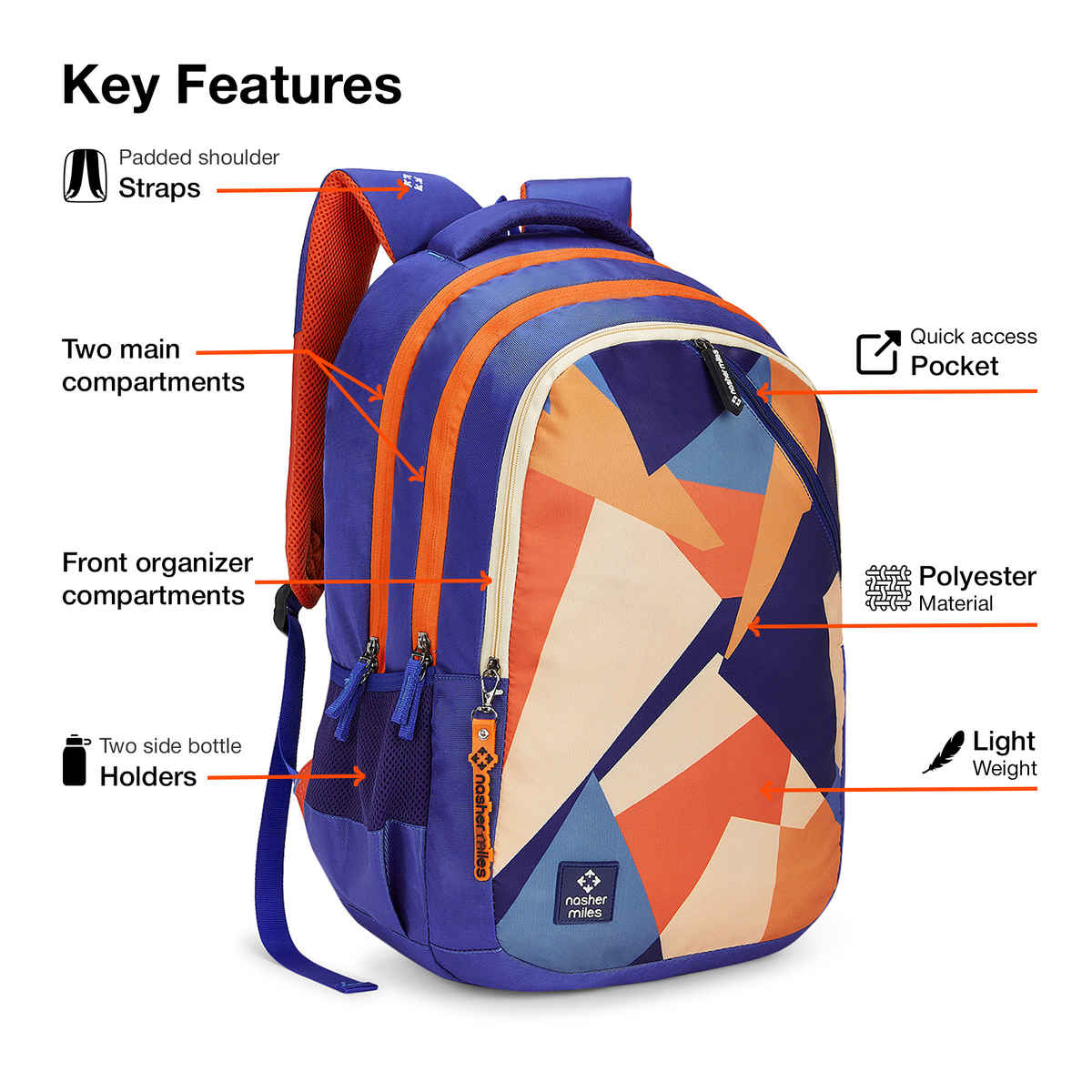 Nasher Miles Modern Polyester Laptop Backpack with Raincover & Front Organiser | Blue - 45 L