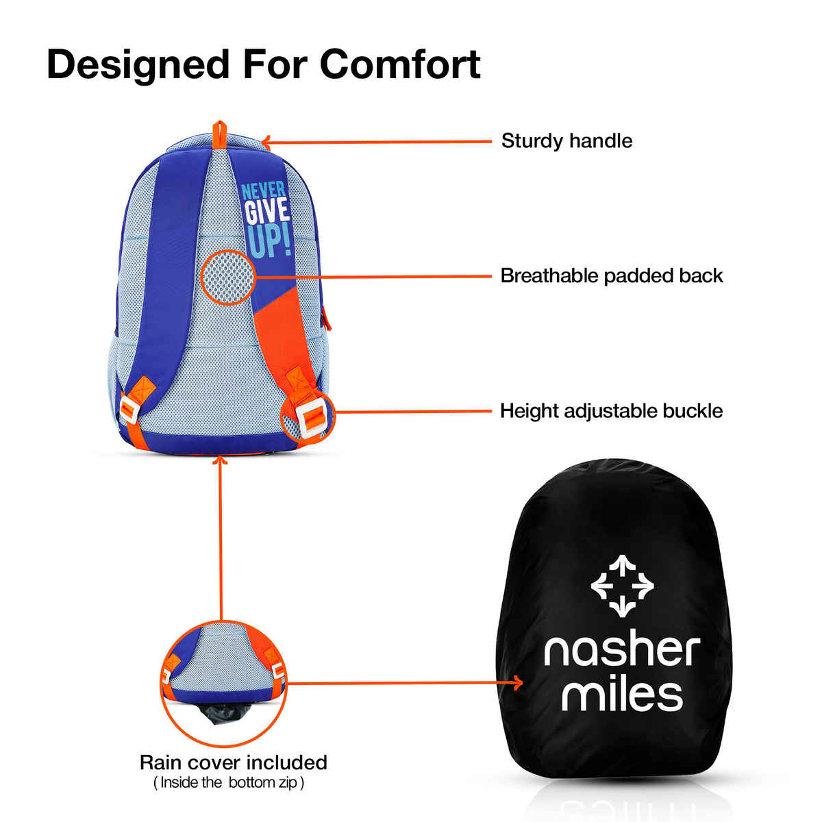 Nasher Miles Basketball Backpack- Unisex-3 Compartment College Bag And School- Blue- 45L