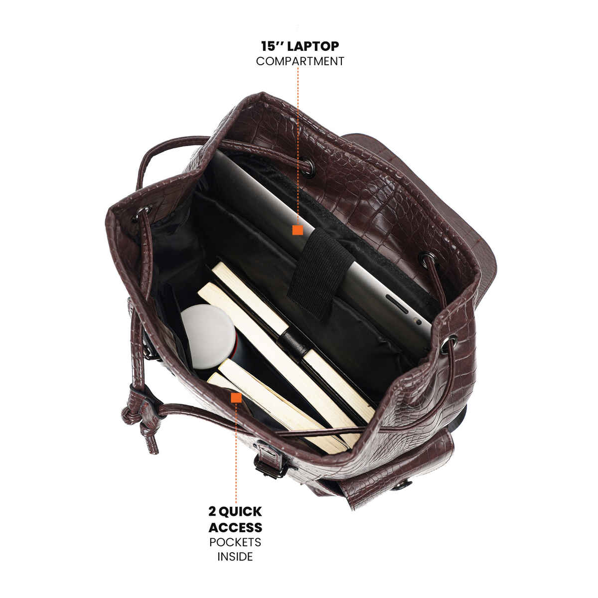 Fur Jaden Unisex Textured Vegan Leather 20 L Laptop Backpack | Brown - 15.6 Inches