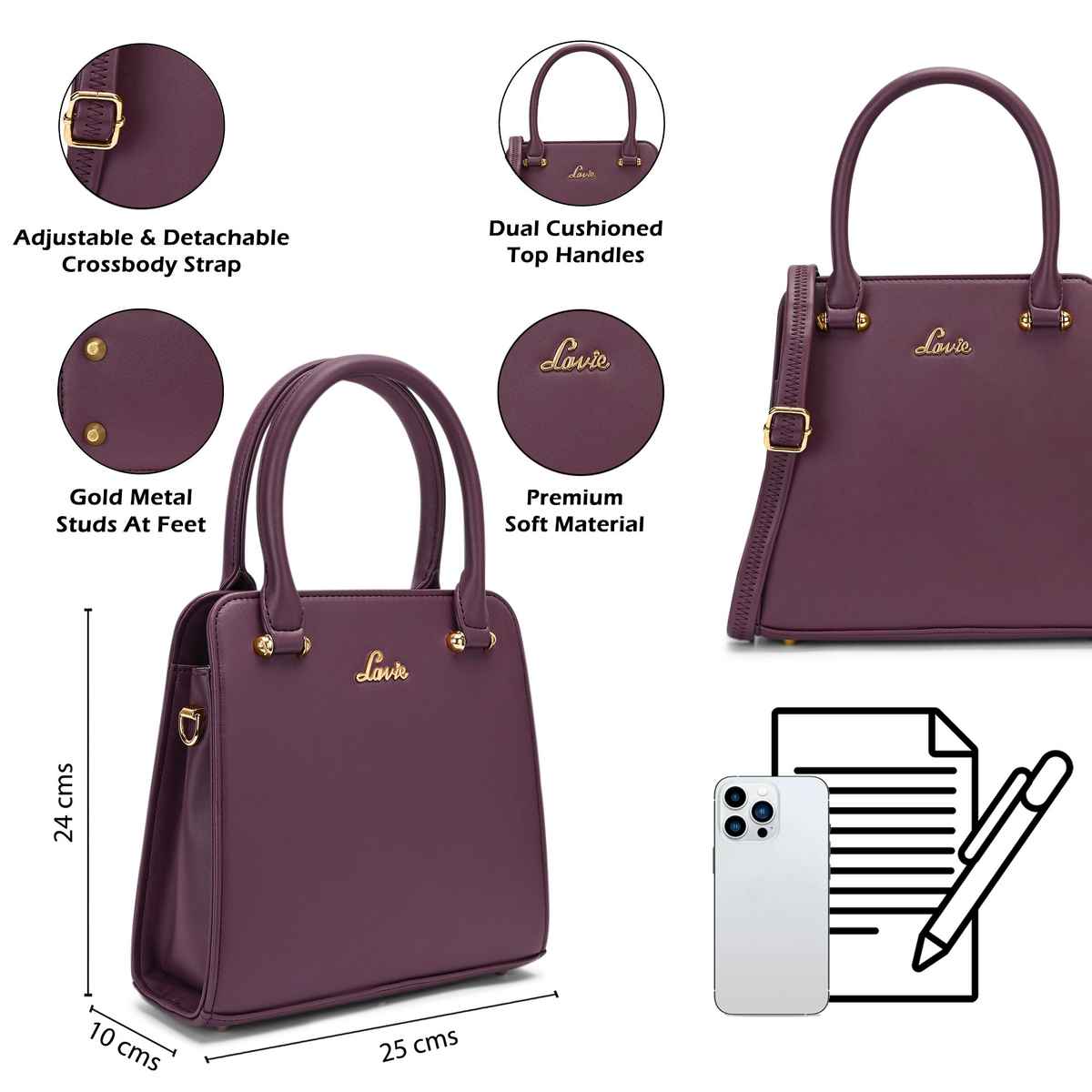 Lavie Women's Ushawu Small Satchel Handbag | Ladies purse | Shoulder Bag | Maroon