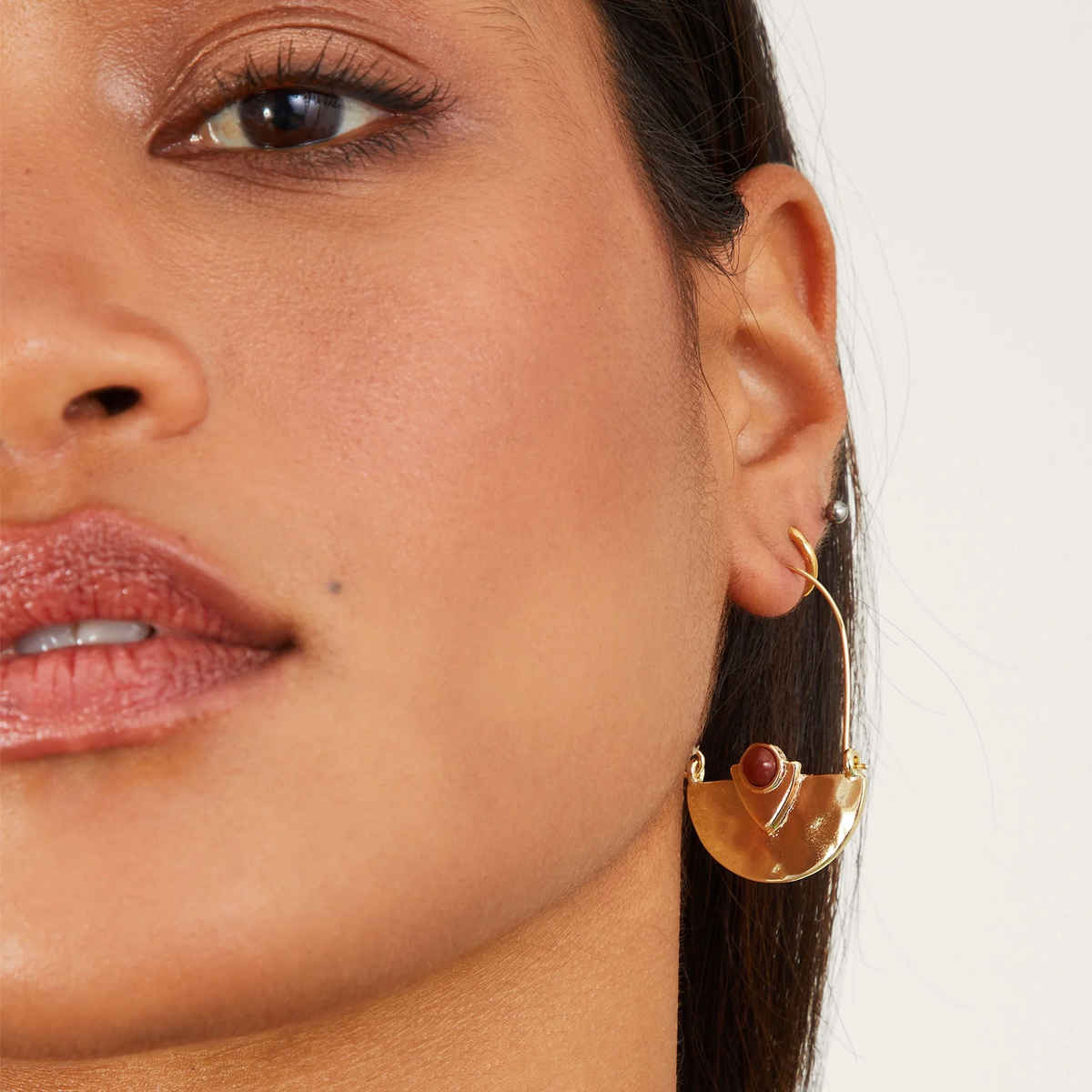 Accessorize London Women's Hammered Semi Circle Stone Earrings - Gold