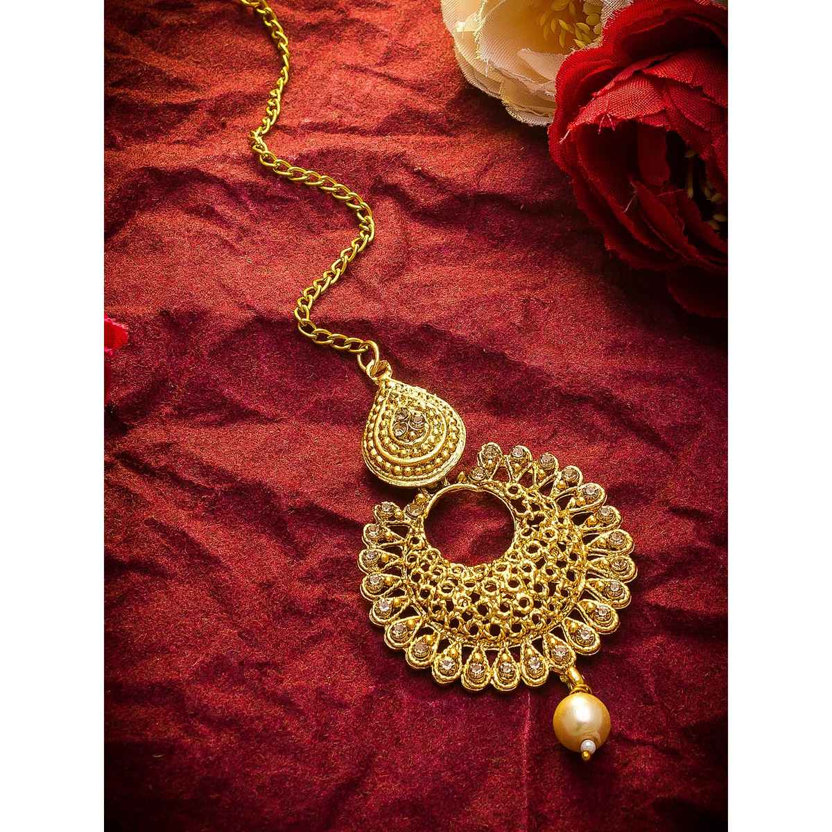 Aadita Traditional Maang Tikka- Gold Plated Kundan & Pearl Headpiece for Bridal & Ethnic Wear