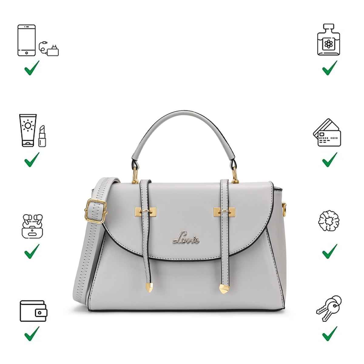 Lavie Women's Beech Flap Satchel Handbag | Ladies Purse | Shoulder Bag | Large | Light Grey