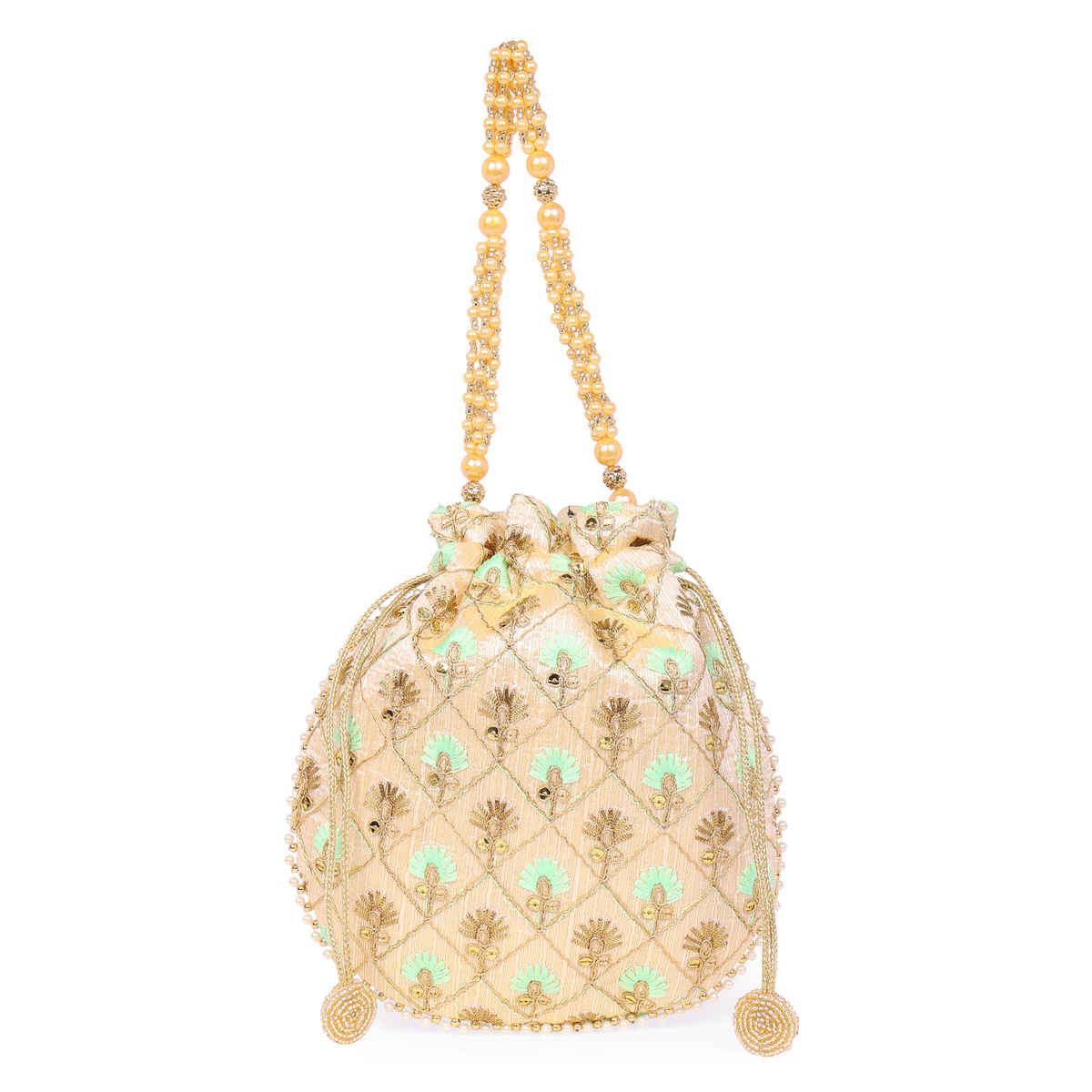 Lavie Women's Amara Round Potli Bags for Ladies & Girls | Pouches for Festive Seasons & Wedding | Green