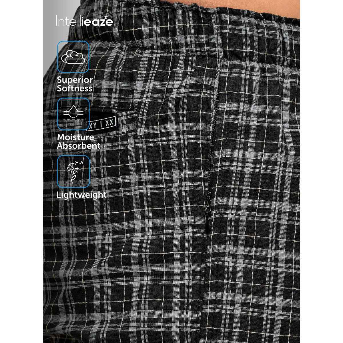 XYXX Checkmate 100% super combed cotton Checks Pyjama Relaxed Fit | 2 Side pockets | Black- S