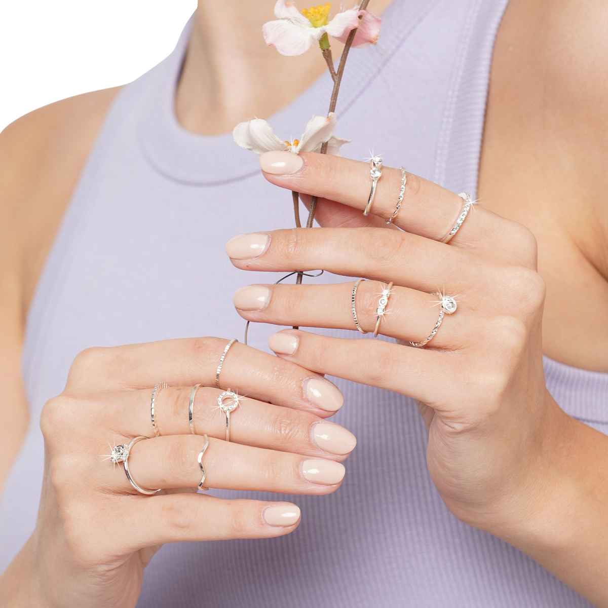 Accessorize London Women Silver Crystal Ring Pack Of 12