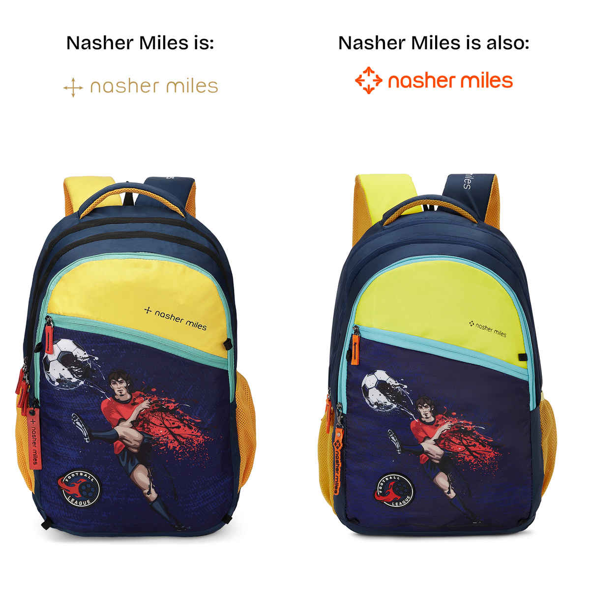Nasher Miles Football Strike Backpack- Unisex- 3 Compartment College Bag- Navy Blue- 45L