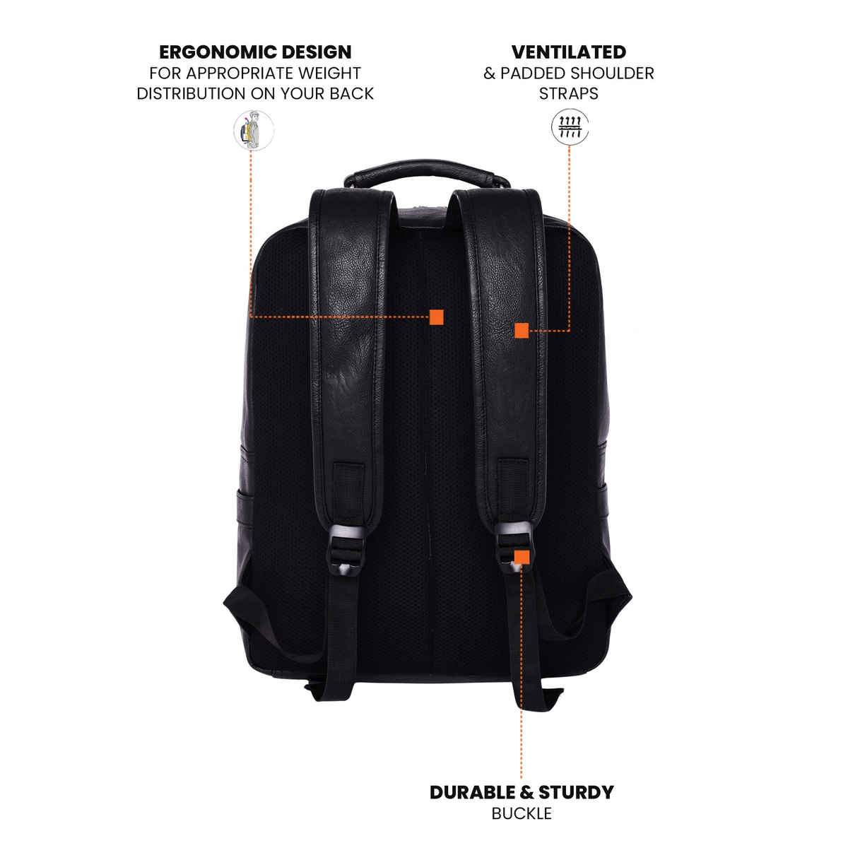 Fur Jaden Unisex Solid Vegan Leather 22 L Laptop Backpack | Black - 15.6 Inches