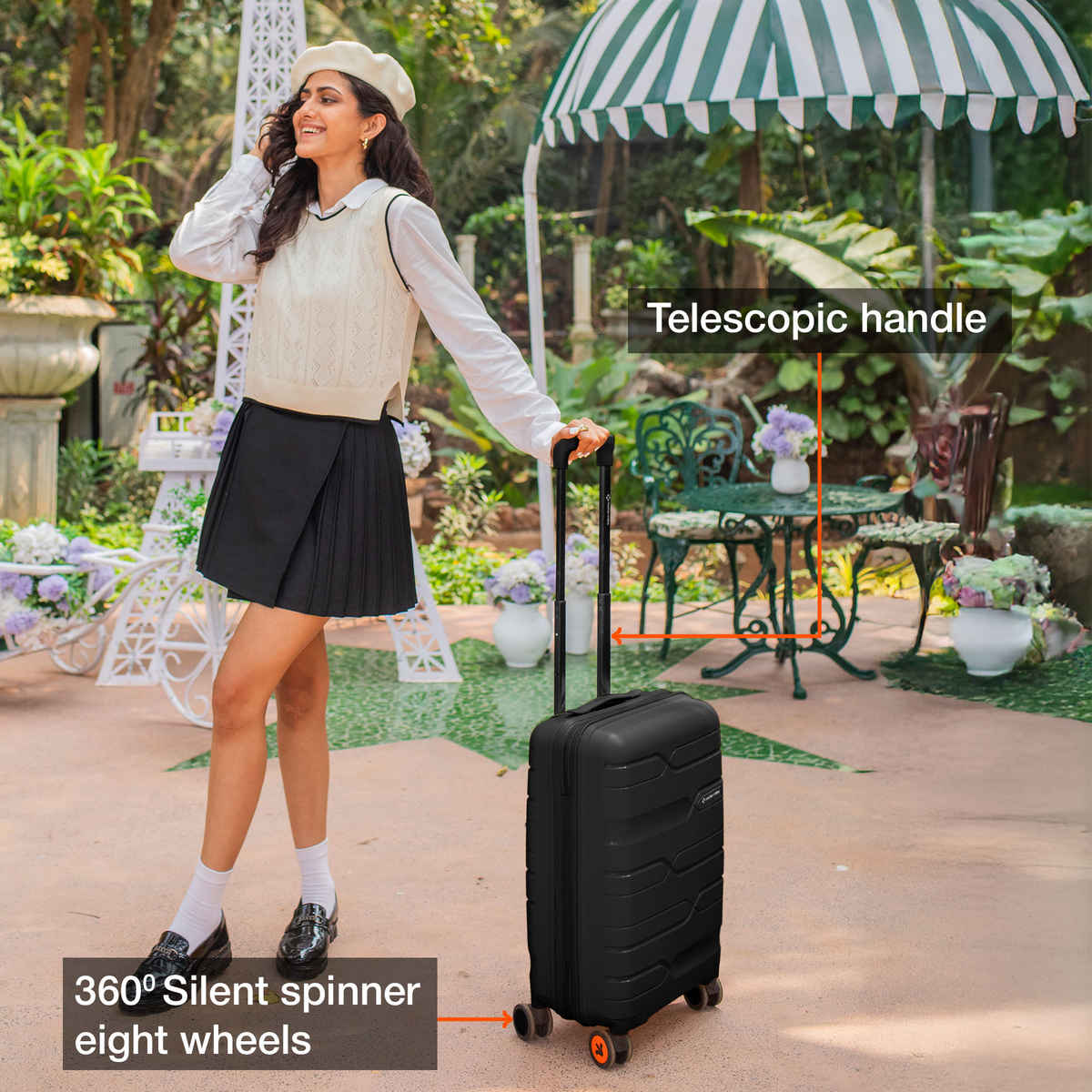 Nasher Miles Paris Cabin Hard-Sided Polypropylene Luggage- 20 Inch - 55 cm Trolley Bag- Black