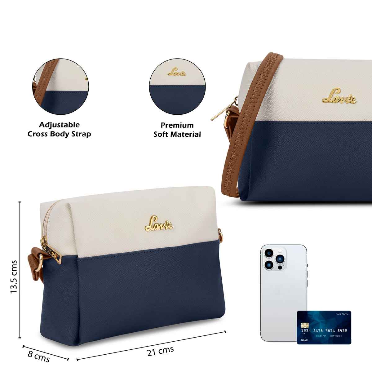 Lavie Women's Ellen Horizontal Cross Body Sling Bag | Ladies Purse Handbag | Navy