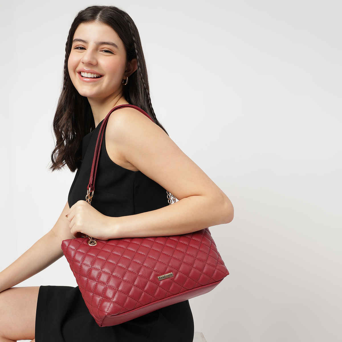 Fastrack PU Quilted Tote Bag for Women | Maroon