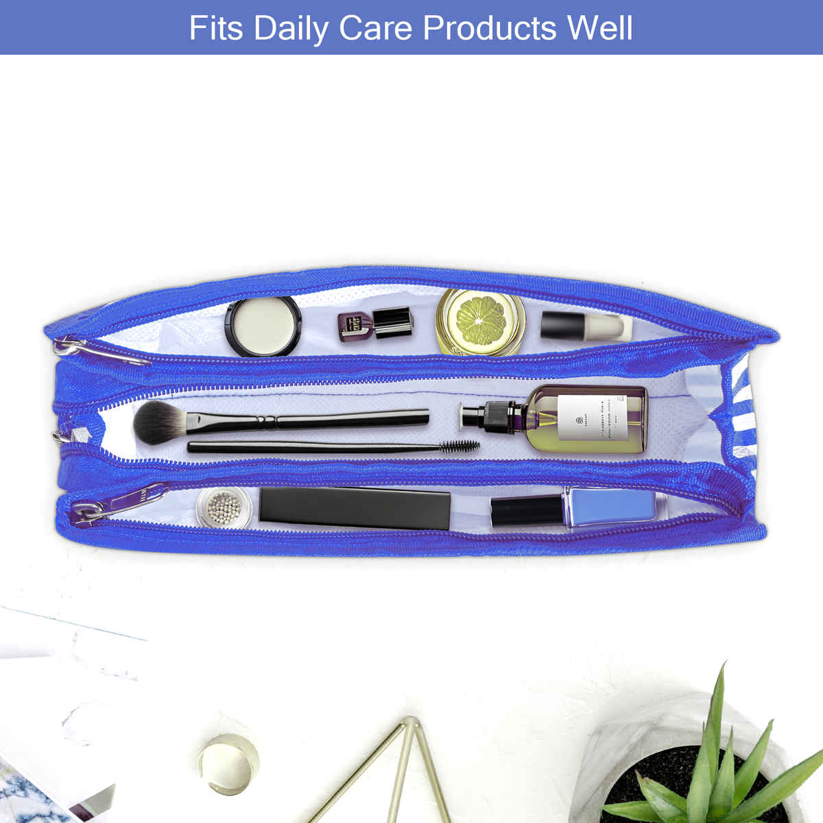 Kuber Industries PVC Toiletry Organizer | Waterproof Travel Cosmetic & Makeup Kit | Blue