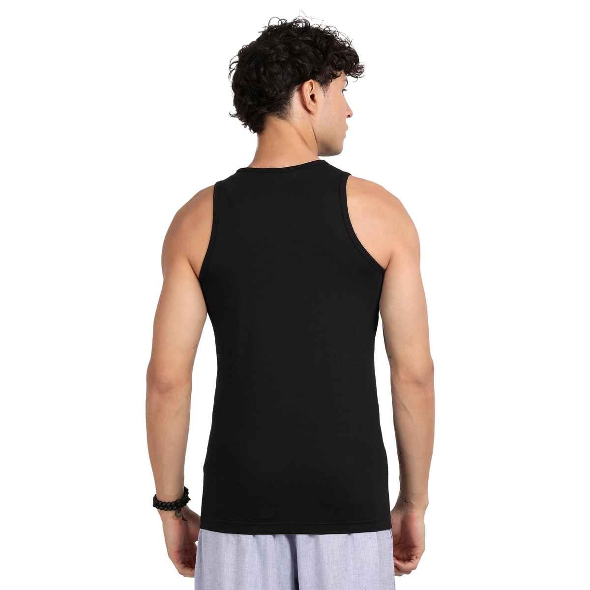 Pepe Jeans Mens Black Cotton Solid Gym Vest - Pack of 1 (L) Comfort Fit, Soft Fabric, Breathable