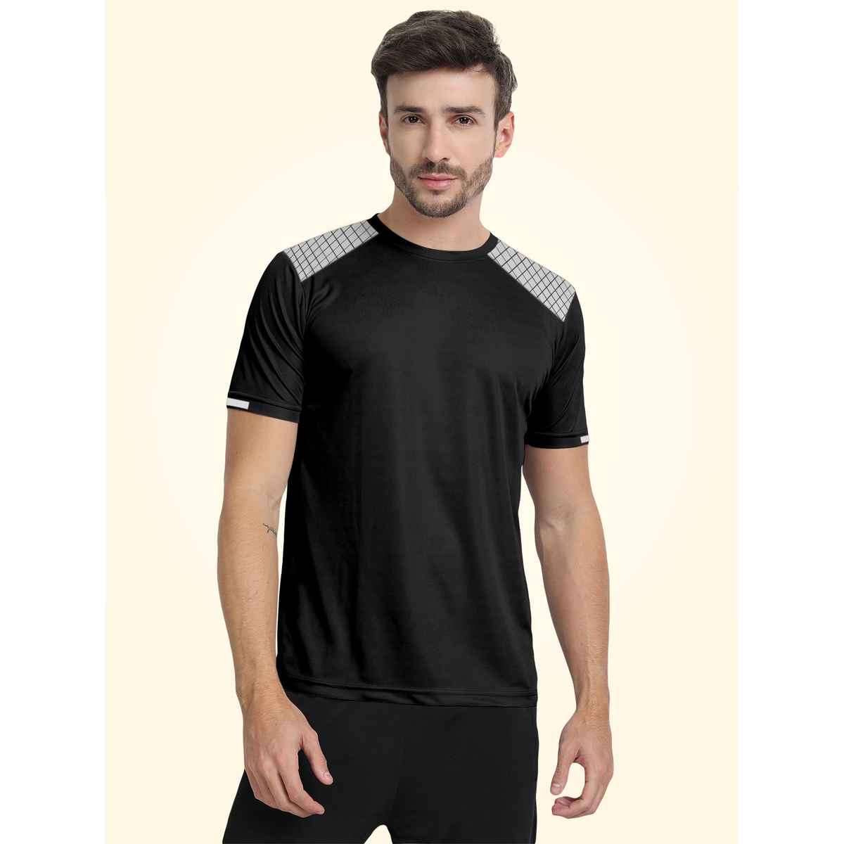 FTX Men s Solid Round Neck Polyester Half Sleeve Casual T-shirt | Black | S