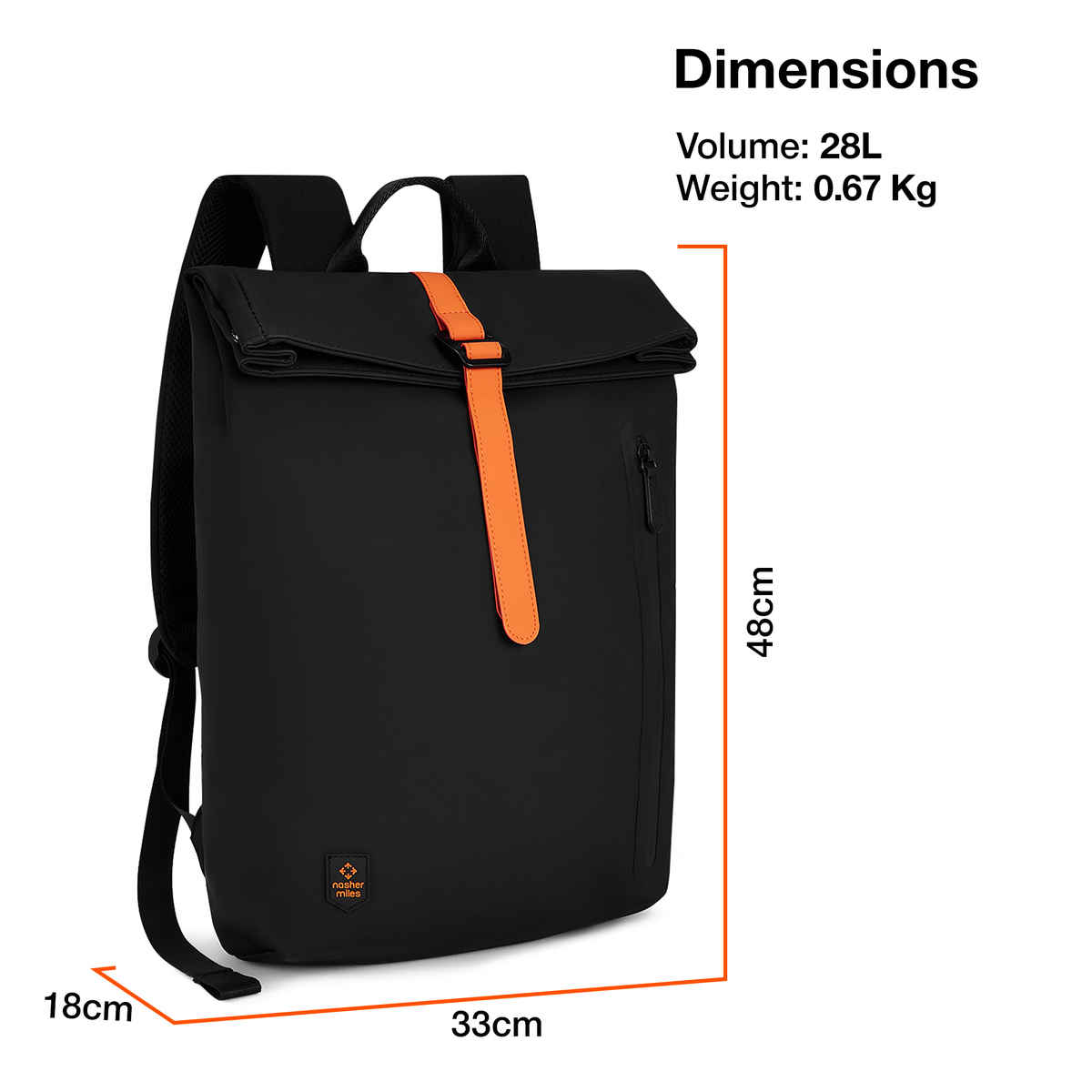 Nasher Miles Chelsea 28 L Top-open, Polyurethane Laptop Backpack for College and School- Black