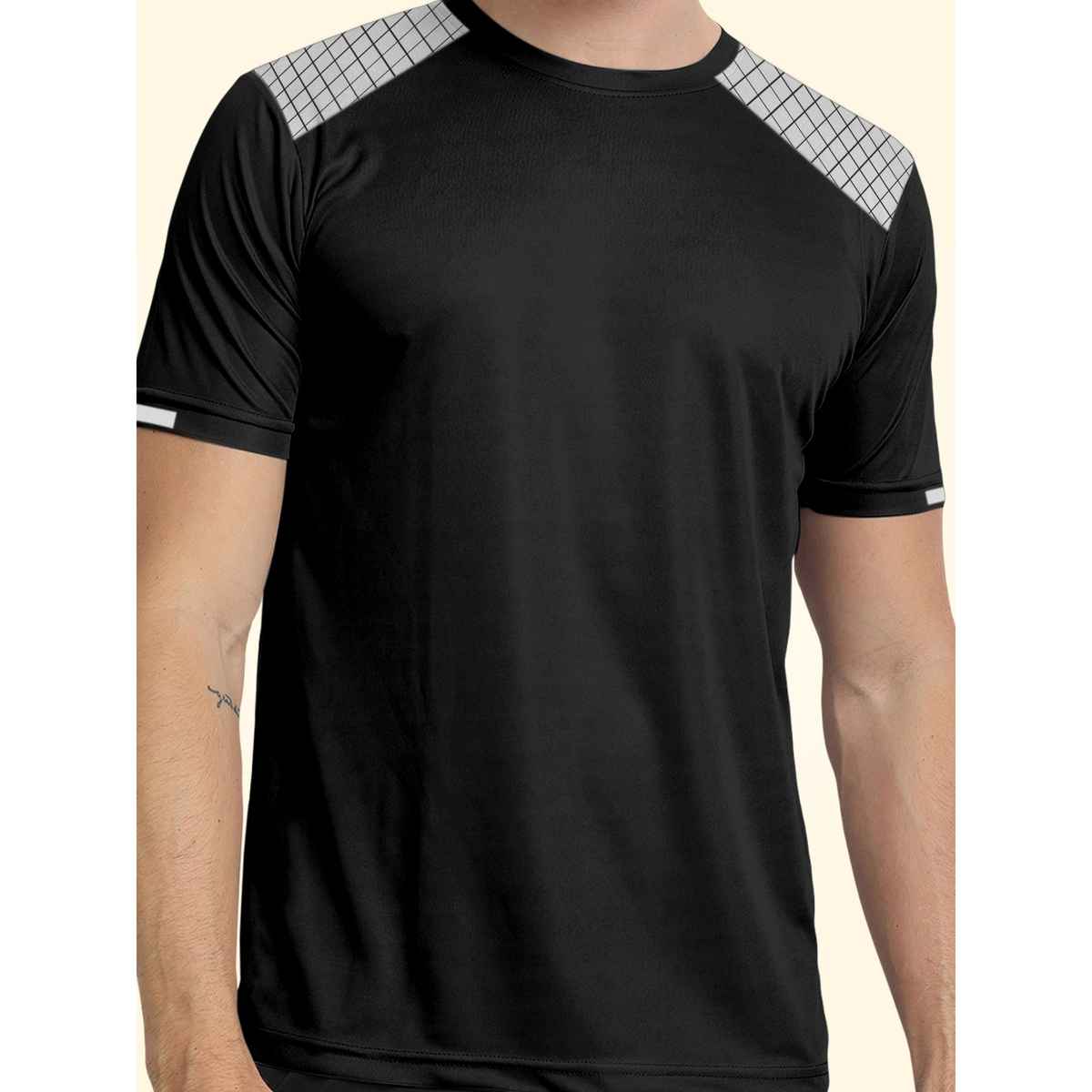FTX Men s Solid Round Neck Polyester Half Sleeve Casual T-shirt | Black | S