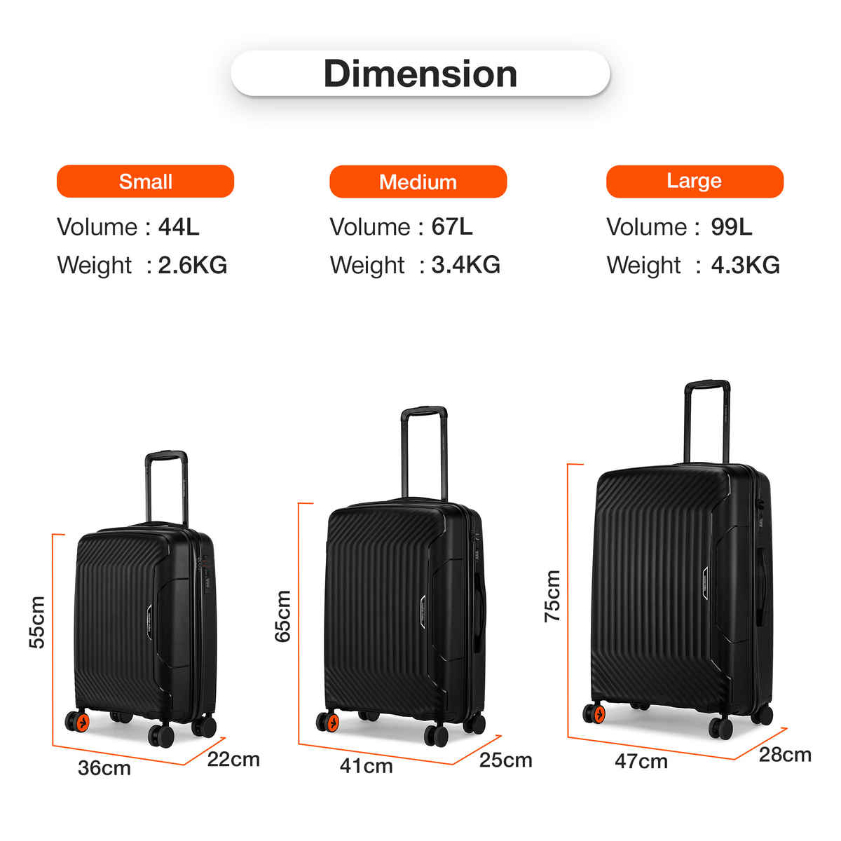 Nasher Miles Coorg Check-In Hard Side Polypropylene (55 & 65 cm) Trolley Bag (Black)