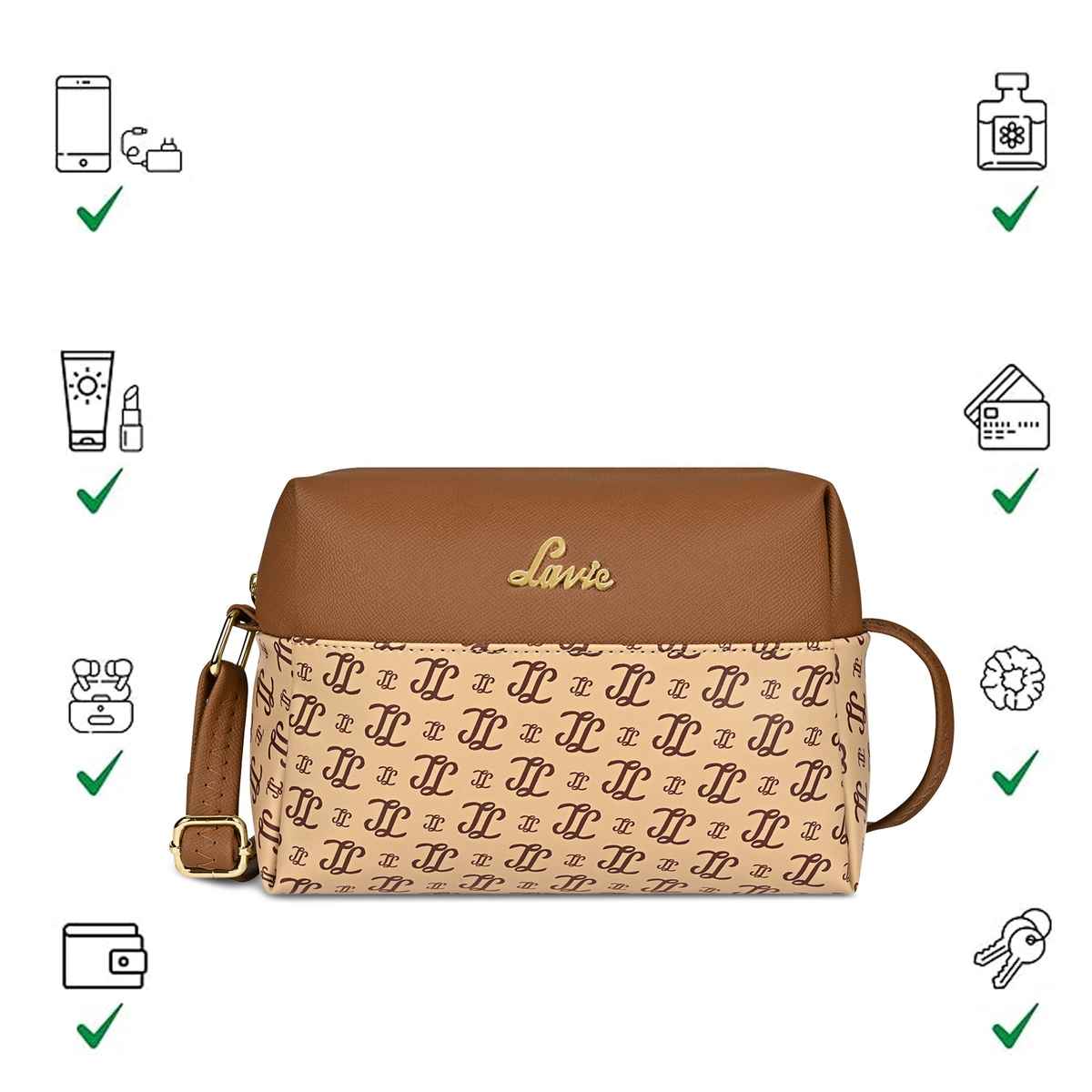 Lavie Women's Mono Ll Senna Box Crossbody Sling Bag | Ladies Purse Handbag | Taupe