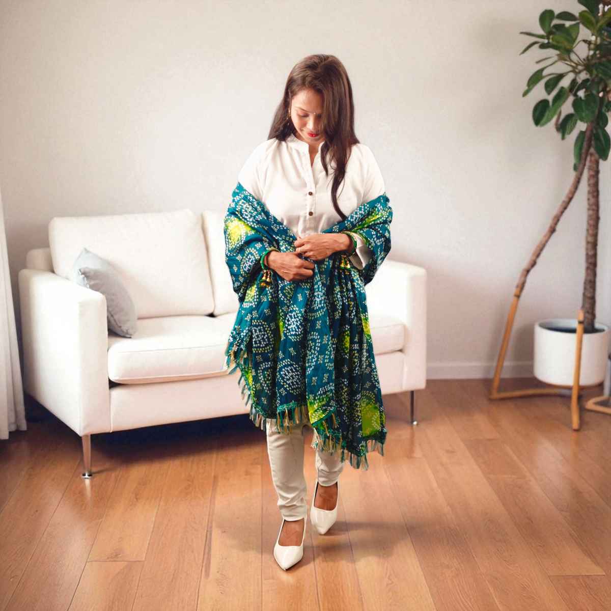 Light Blue Bandhini Dupatta | House of Festivals