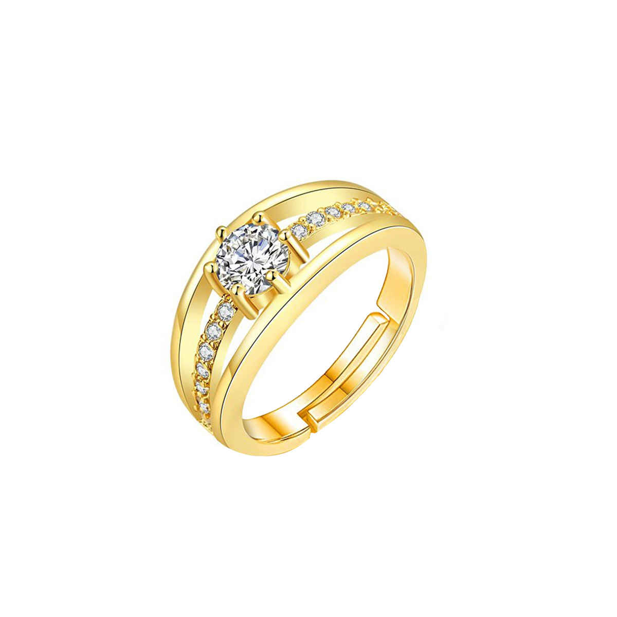 Yellow Chimes Gold Toned Cubic Zirconia Single Stone Crystal Ring