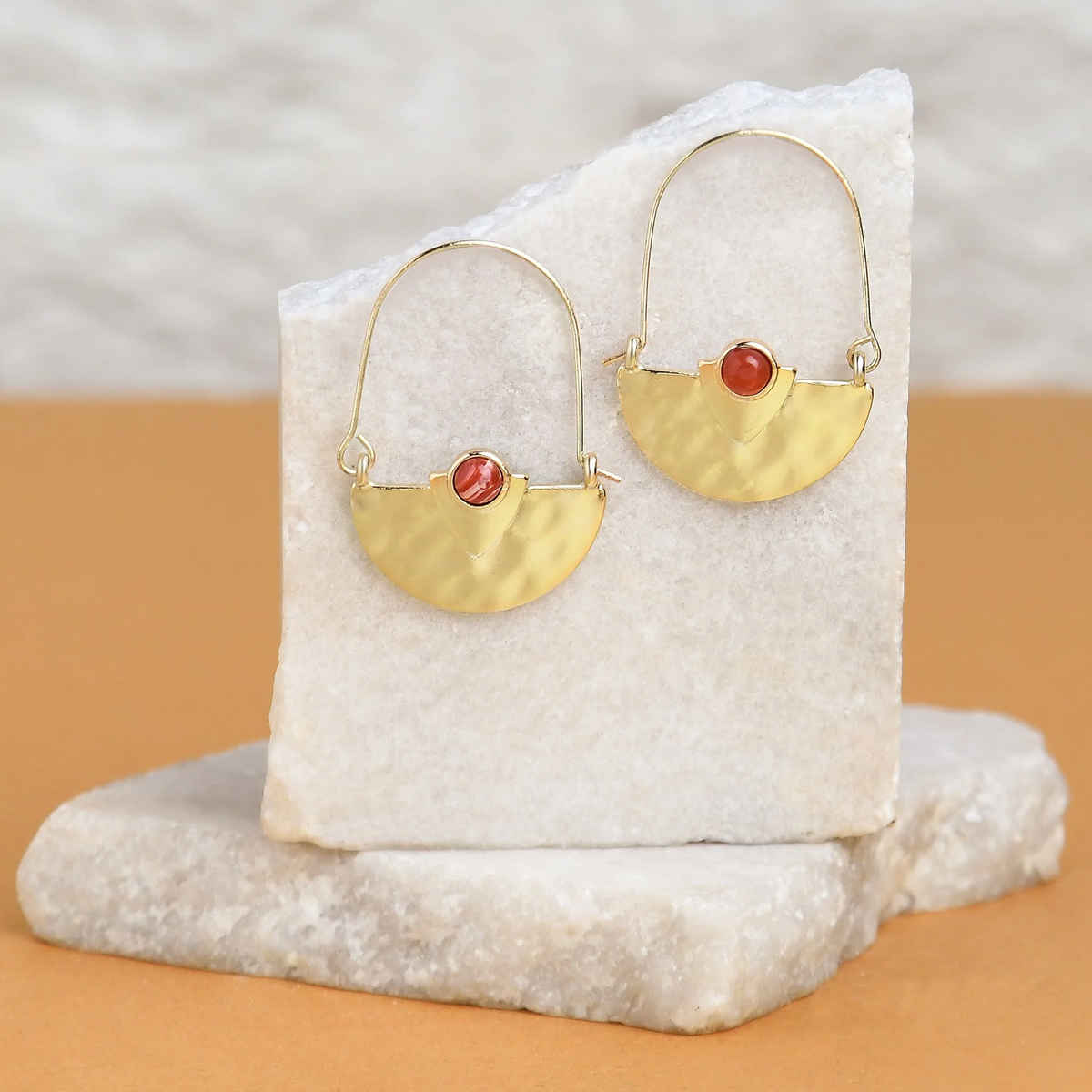 Accessorize London Women's Hammered Semi Circle Stone Earrings - Gold