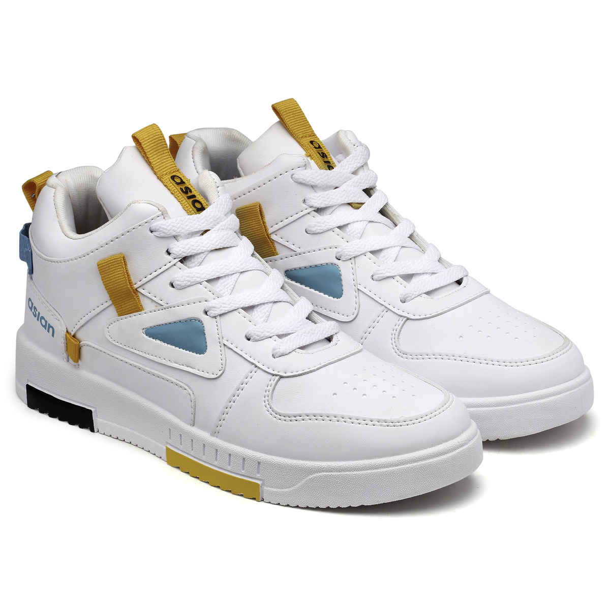 Asian Tarzan-11 Men High Top Sneakers White-Mustard (UK-6)
