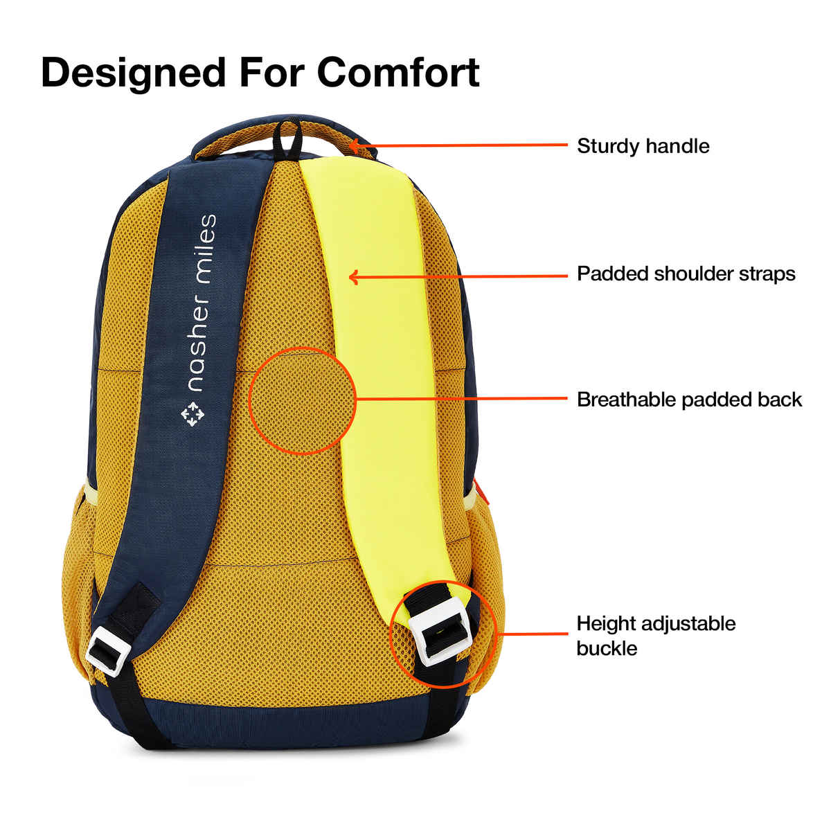 Nasher Miles Football Strike Backpack- Unisex- 3 Compartment College Bag- Navy Blue- 45L