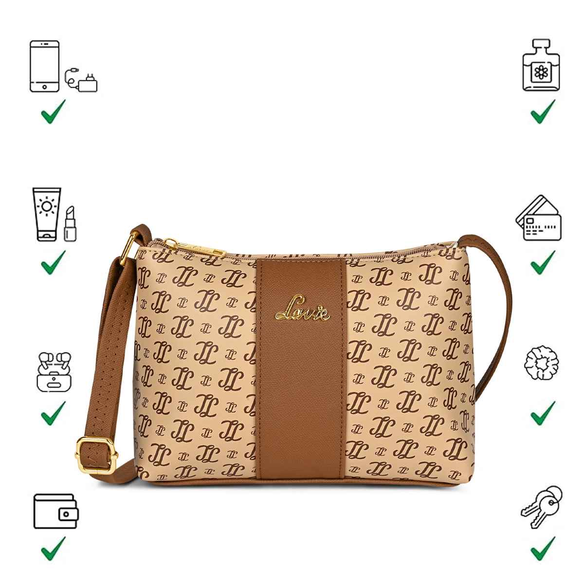 Lavie Women's Mono Ll Evelynn Crossbody Sling Bag | Ladies Purse Handbag | Taupe