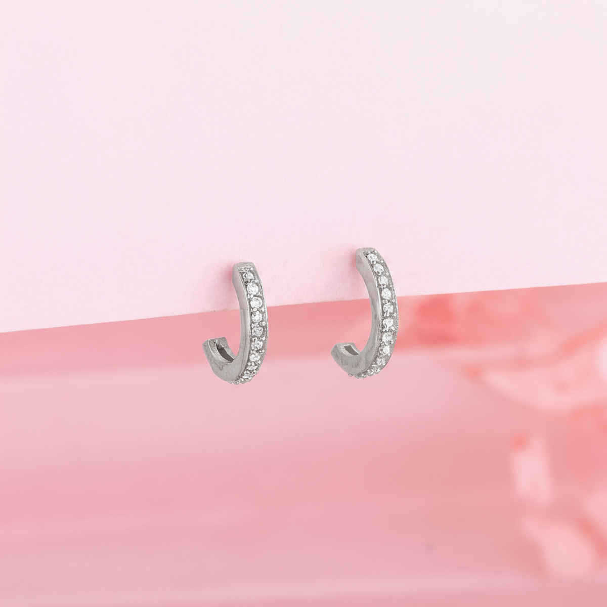 Giva Silver Zircon Shining Hoop Huggies Earrings