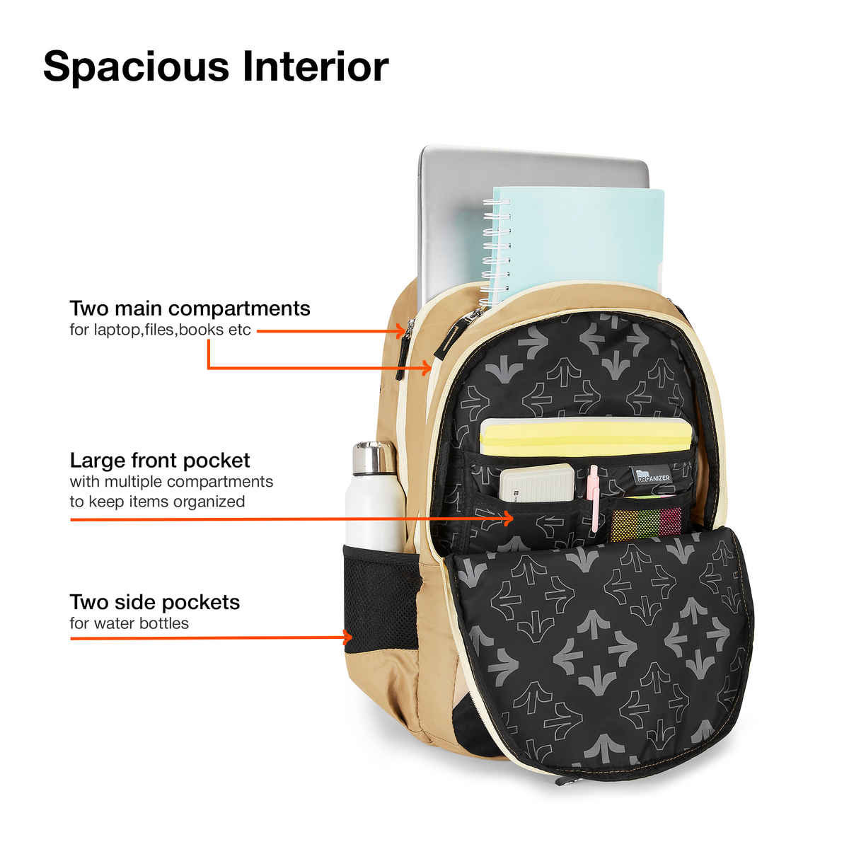 Nasher Miles Modern Polyester Laptop Backpack with Raincover & Front Organiser | Brown - 45 L