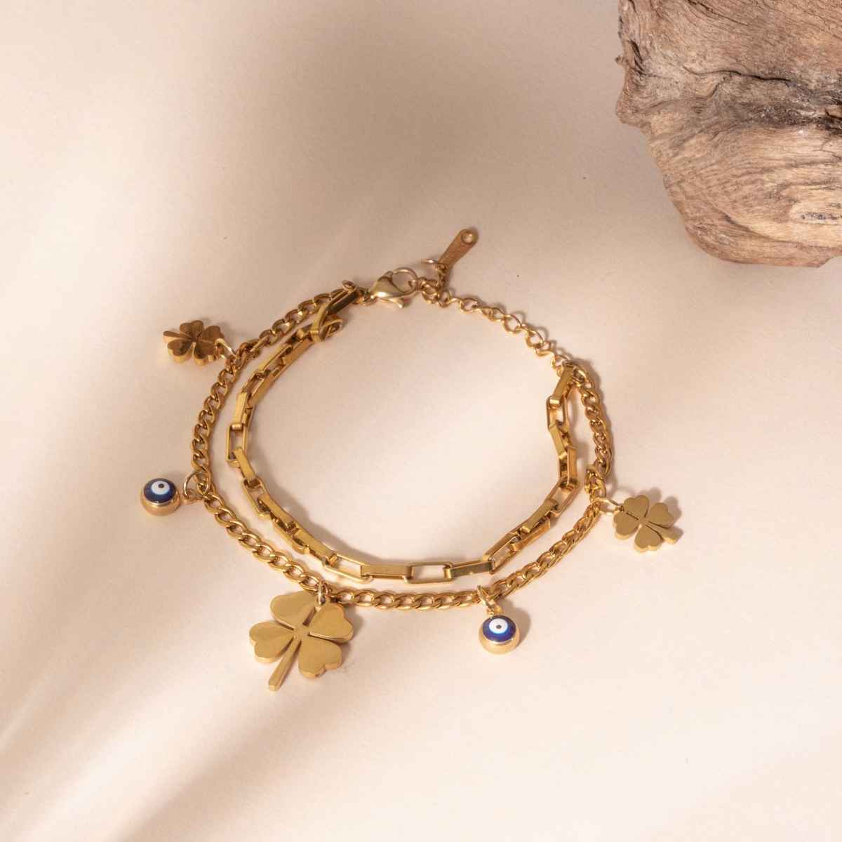 ZAISHA 18K Gold Plated Evil Eye Flower Bracelet Stack | Birthday | Anniversary | Valentines gift
