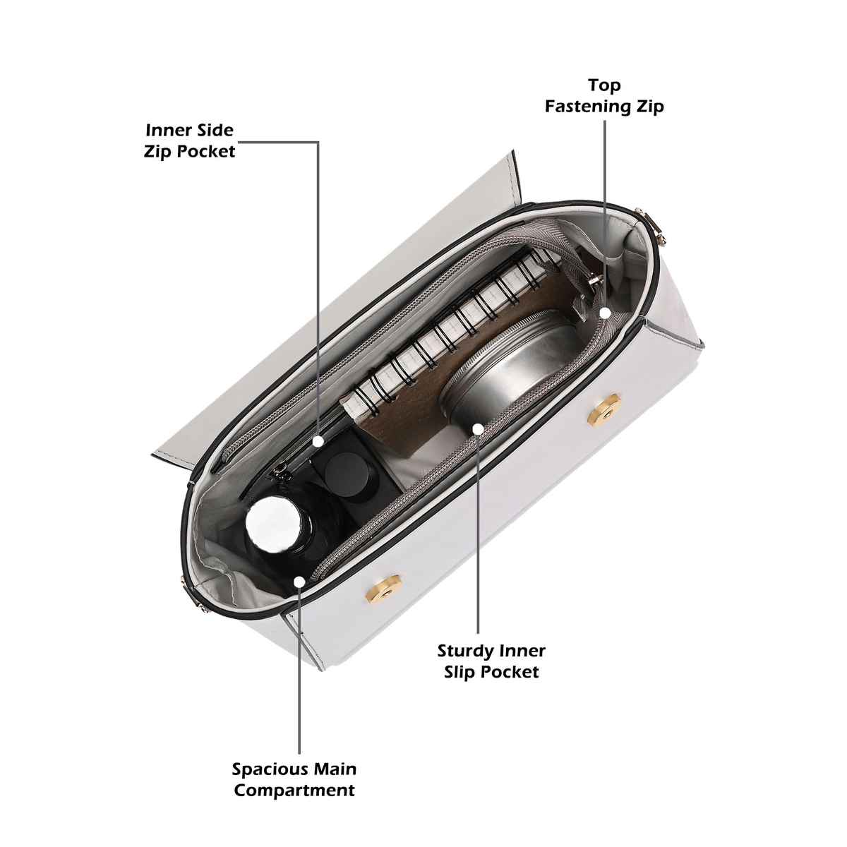 Lavie Women's Beech Flap Satchel Handbag | Ladies Purse | Shoulder Bag | Large | Light Grey