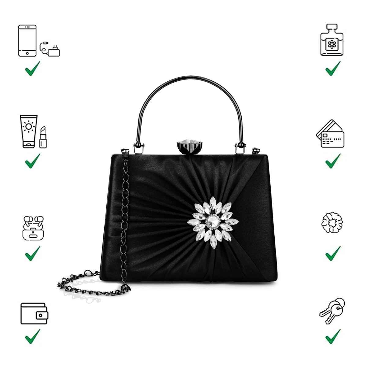 Lavie Women's Ivy Side Brooch Handle Frame Clutch | Small | Black (20 X 4 X 14 Cm)