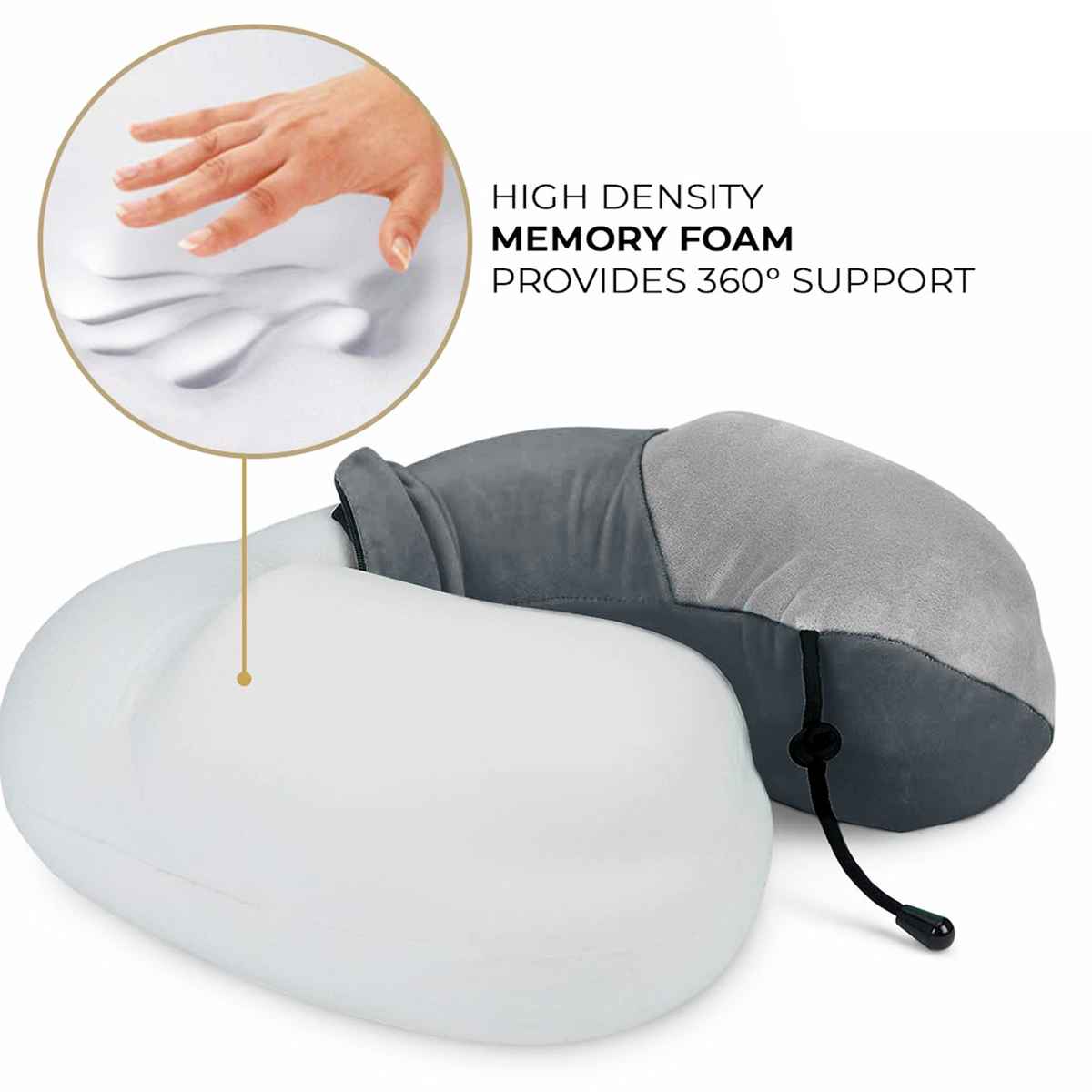 Nasher Miles 100% Pure Memory Foam Travel Neck Pillow- Stable Neck Support- Dark Grey And Grey