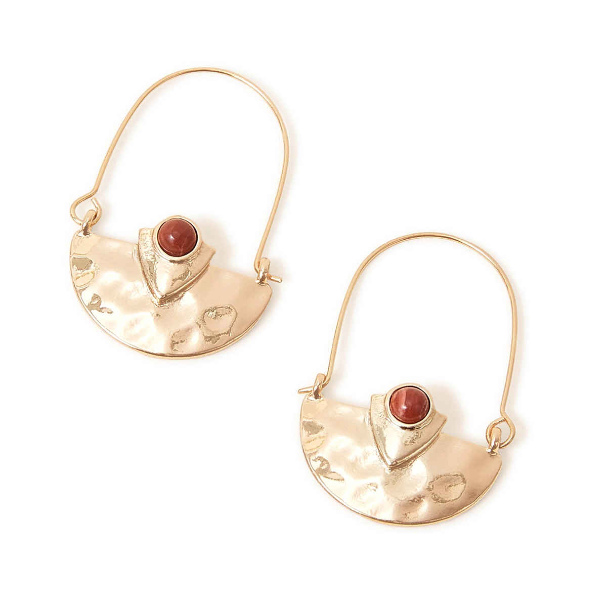 Accessorize London Women's Hammered Semi Circle Stone Earrings - Gold