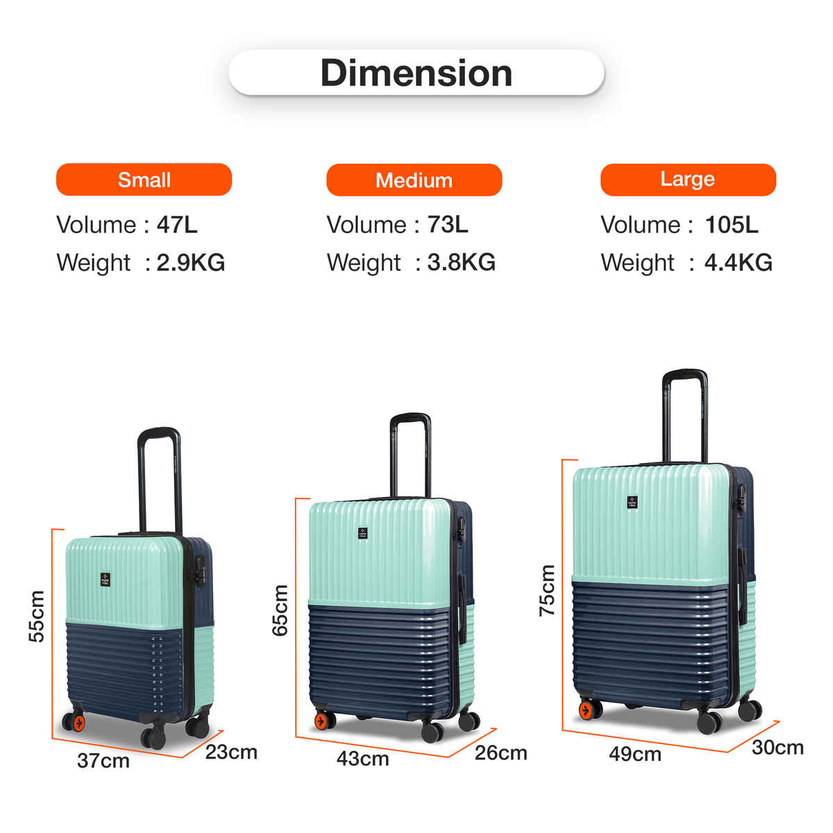 Nasher Miles Unisex Polycarbonate 47 L Hardside Luggage | Dark Blue and Teal - S