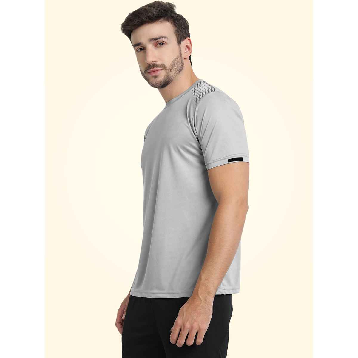 FTX Men s Solid Round Neck Polyester Half Sleeve Casual T-shirt | Light Grey | XL