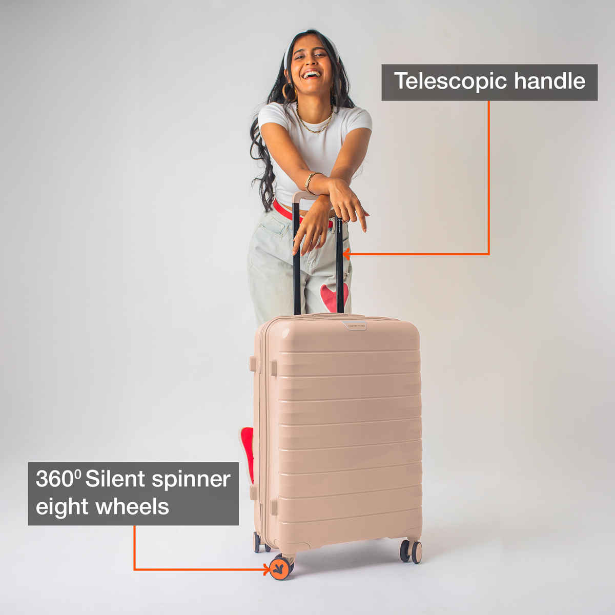 Nasher Miles Vienna Check-In Hard Sided Polypropylene 24 Inch|65 cm Trolley Bag - Peach