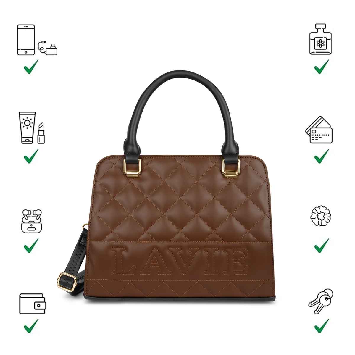 Lavie Womens Quilt Joanna Small Satchel Handbag D Tan