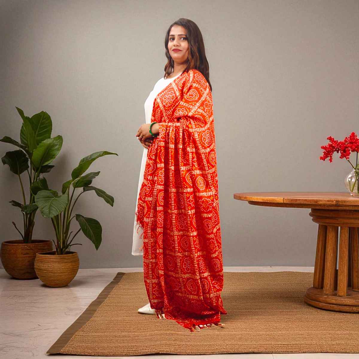 Red Bandhini Dupatta | House of Festivals