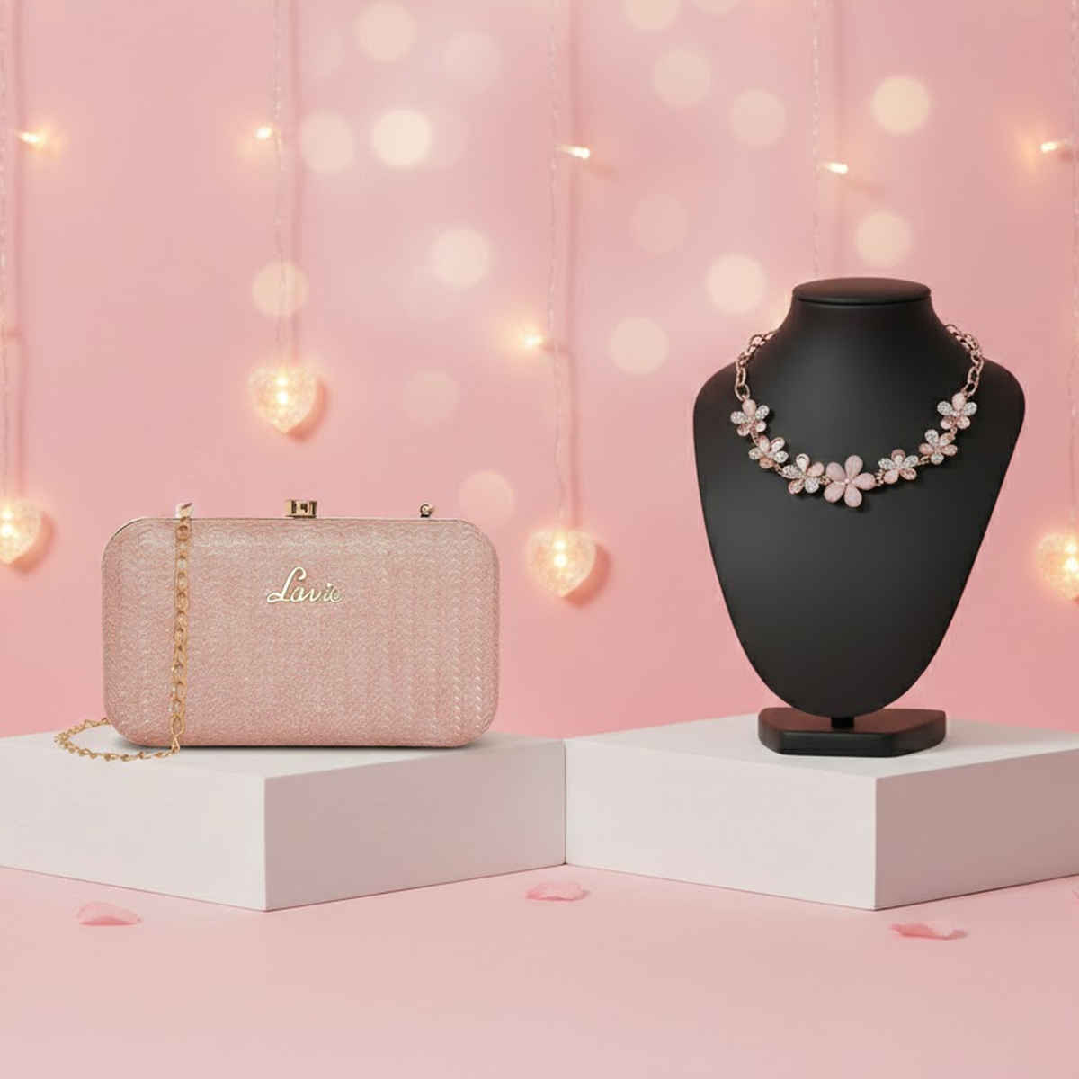 Lavie Women'S Sparkle Framed Clutch | Small (1pc) & Beautynx Antitarnish Rose Blossom Bracelet (1pc) Combo