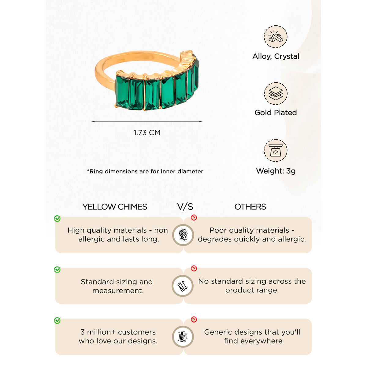 Unwind By Yellow Chimes Set Of 6 Gold-Plated Crystal-Studded Snake Designed Finger Rings