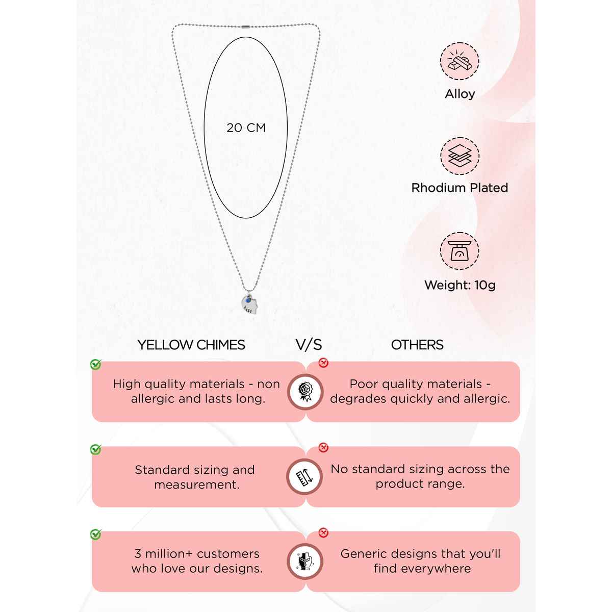 Yellow Chimes Set Of 3 Silver-Toned Rhodium-Plated Best Friends Forever Pendants Chain